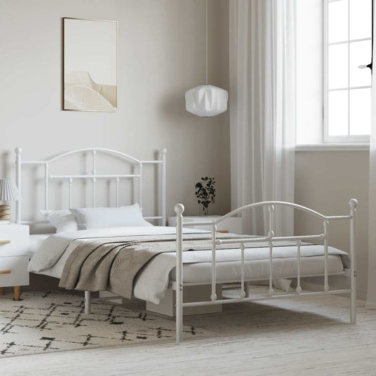 Metal Bed Frame without Mattress with Footboard White 100x200cm