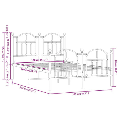 Metal Bed Frame without Mattress with Footboard White 120x200cm