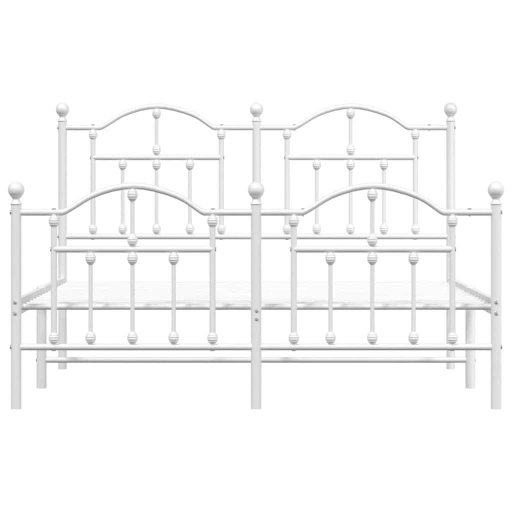 Metal Bed Frame without Mattress with Footboard White 135x190cm