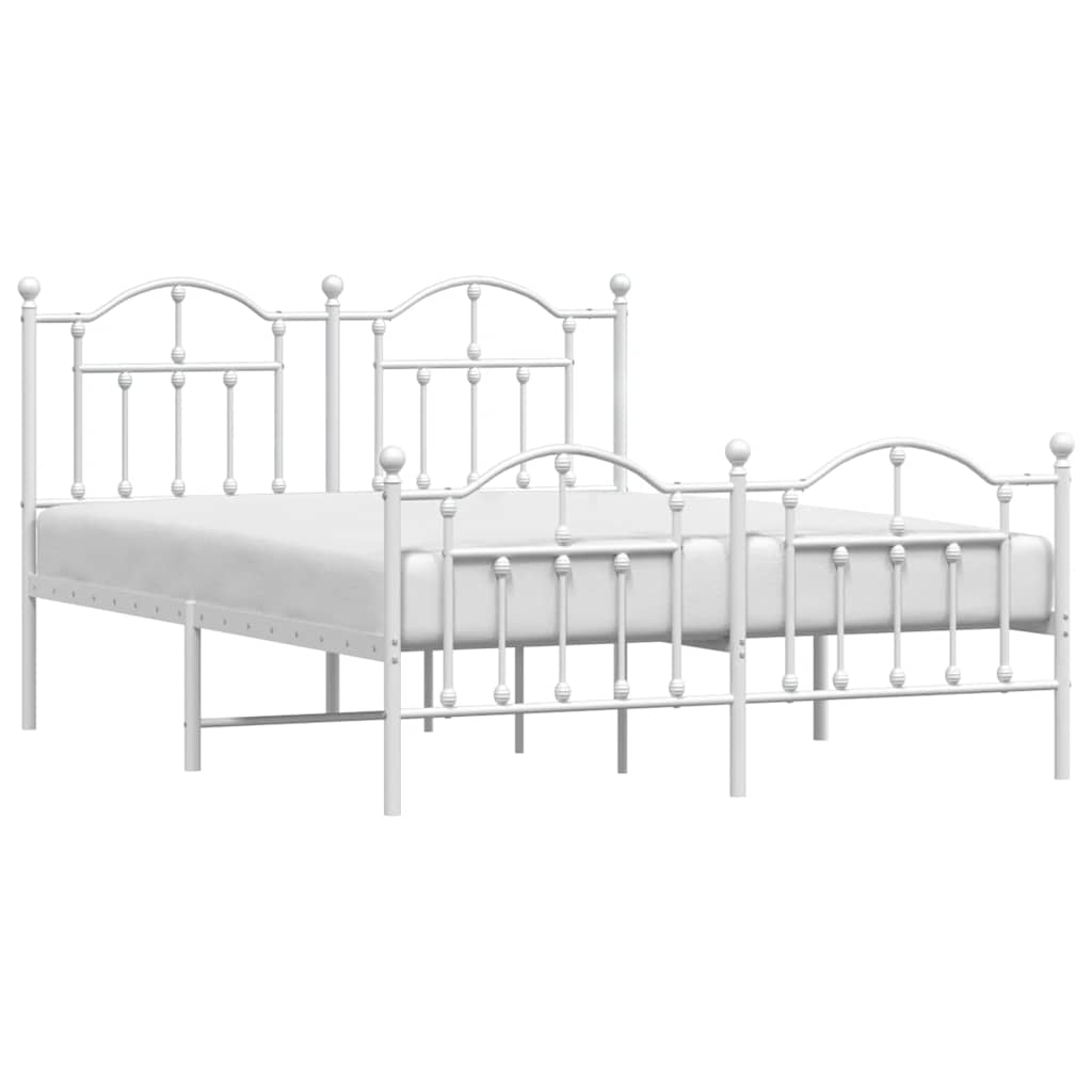 Metal Bed Frame without Mattress with Footboard White 135x190cm