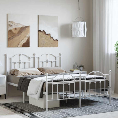 Metal Bed Frame without Mattress with Footboard White 135x190cm