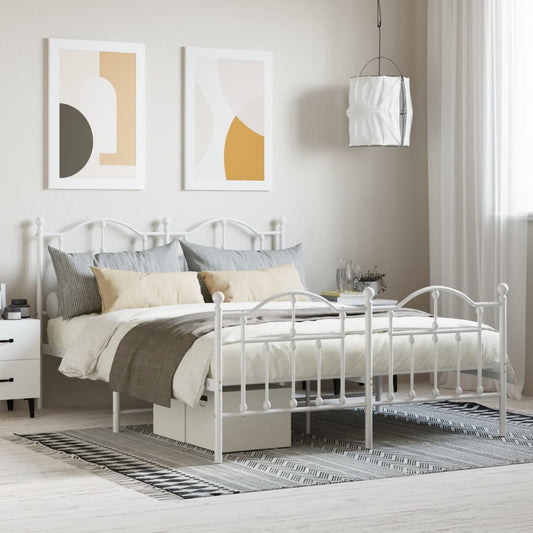 Metal Bed Frame without Mattress with Footboard White 140x200cm