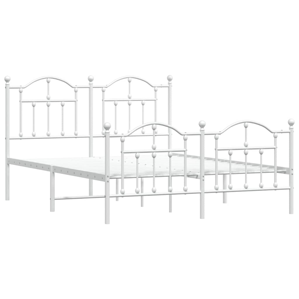 Metal Bed Frame without Mattress with Footboard White 150x200cm