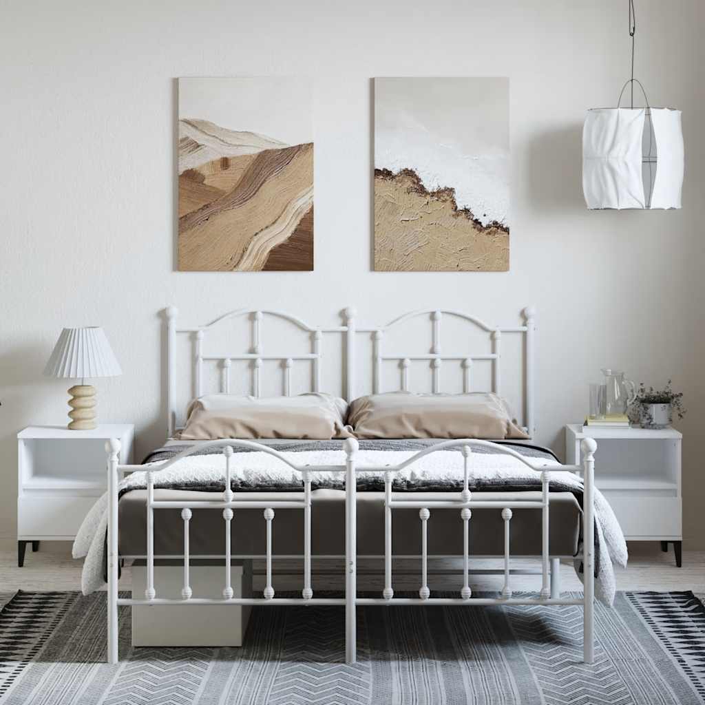 Metal Bed Frame without Mattress with Footboard White 150x200cm