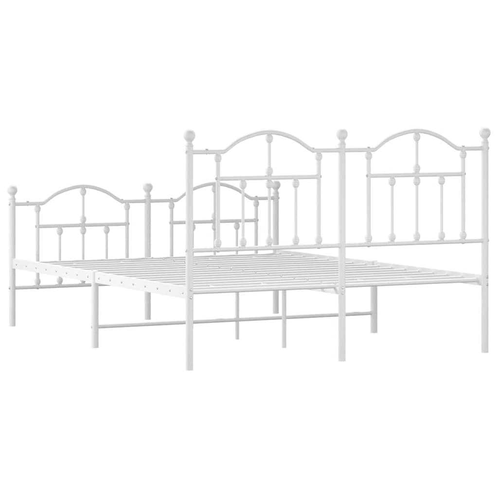 Metal Bed Frame without Mattress with Footboard White 150x200cm