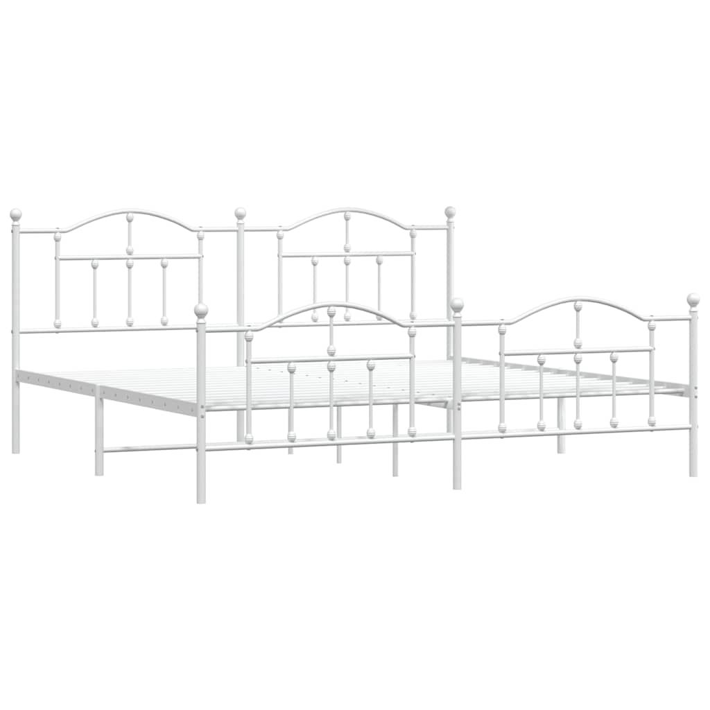Metal Bed Frame without Mattress with Footboard White 200x200cm