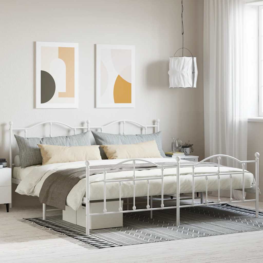 Metal Bed Frame without Mattress with Footboard White 200x200cm