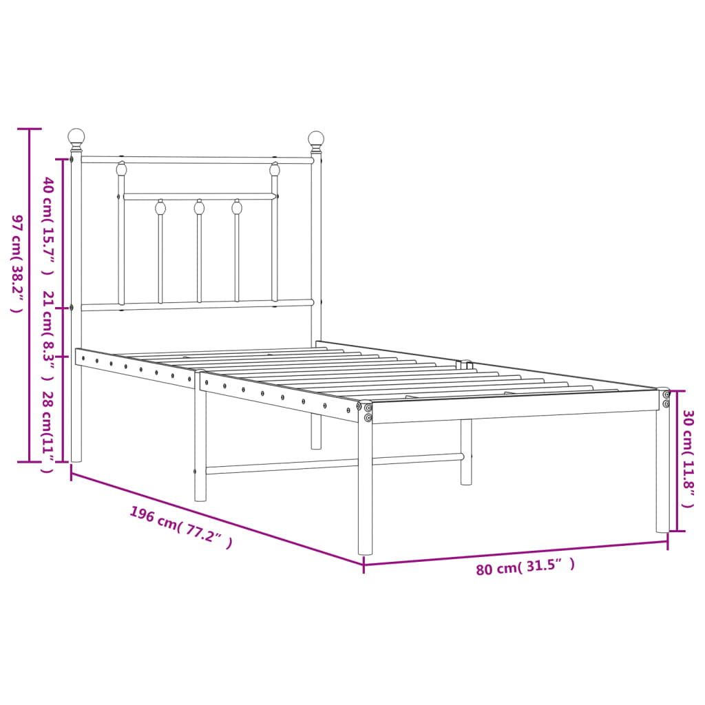 Bed Frame | Black | Powder-Coated Steel | Small Single | Bed Frame
