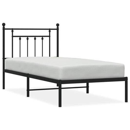 Metal Bed Frame without Mattress with Headboard Black 90x190cm