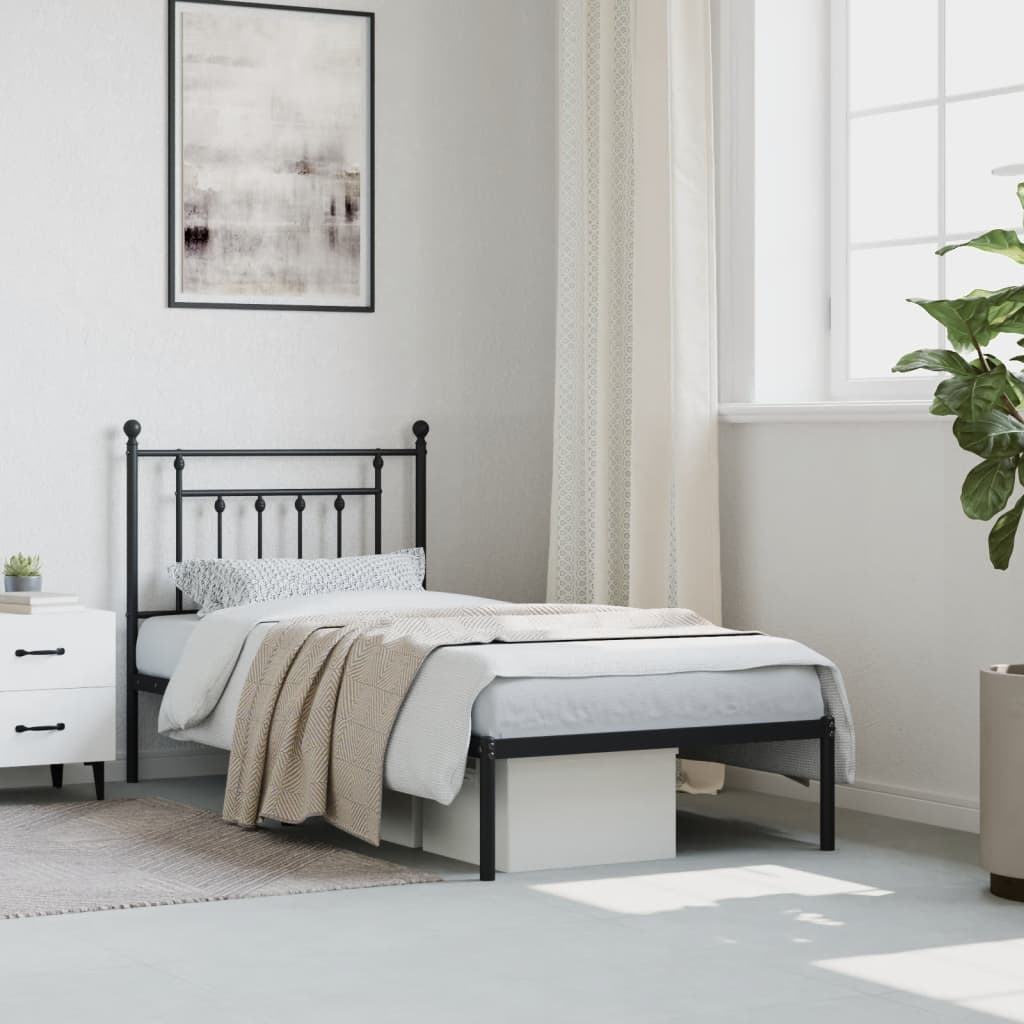 Metal Bed Frame without Mattress with Headboard Black 90x190cm