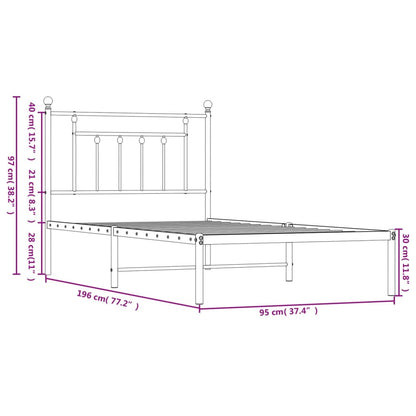 Metal Bed Frame without Mattress with Headboard Black 90x190cm
