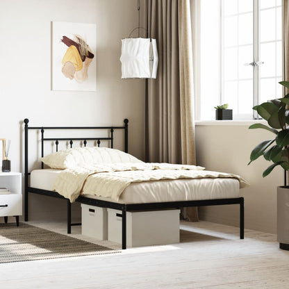 Metal Bed Frame without Mattress with Headboard Black 107x203cm