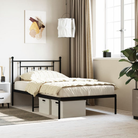 Metal Bed Frame without Mattress with Headboard Black 107x203cm