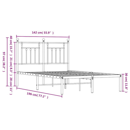 Metal Bed Frame without Mattress with Headboard Black 135x190cm