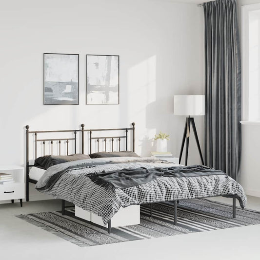 Metal Bed Frame without Mattress with Headboard Black 135x190cm