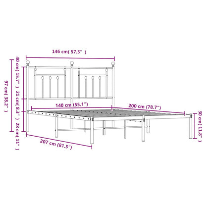 Bed Frame | Black | Steel | 140x200 cm | Bed Frame | Rectangular