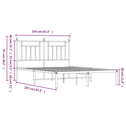 Metal Bed Frame without Mattress with Headboard Black 150x200cm