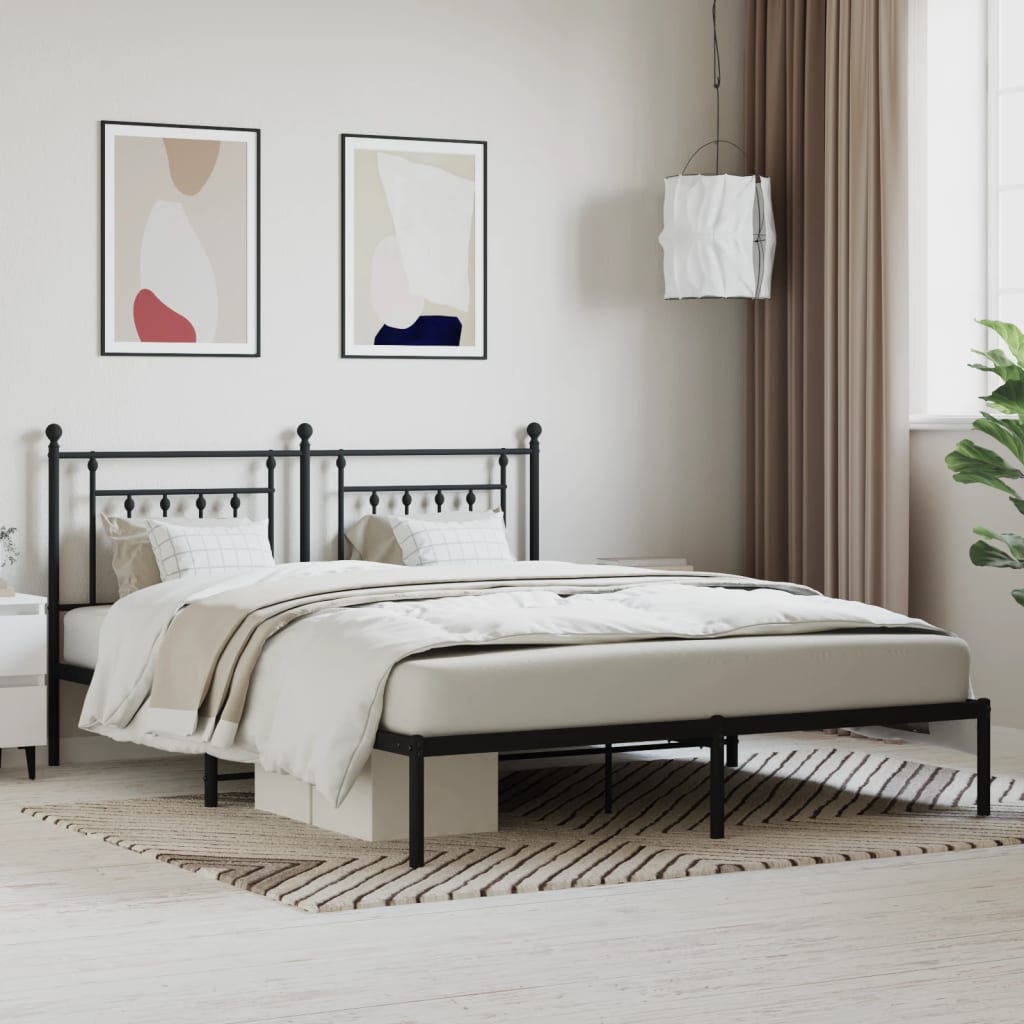Metal Bed Frame without Mattress with Headboard Black 180x200cm
