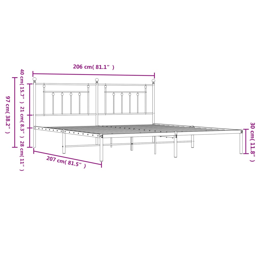 Bed Frame | Black | Powder-Coated Steel | 200x200 cm | Bed Frame