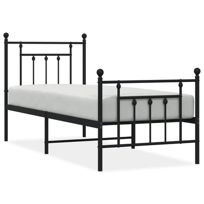 Metal Bed Frame without Mattress with Footboard Black 75x190cm