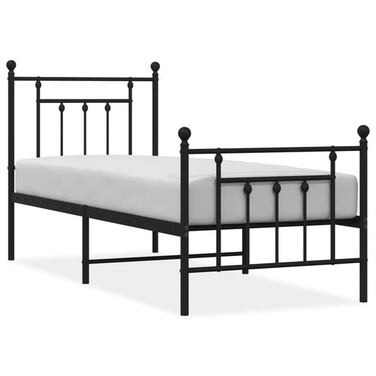 Metal Bed Frame without Mattress with Footboard Black 75x190cm