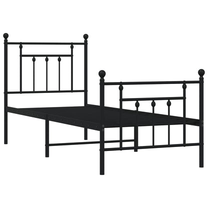 Metal Bed Frame without Mattress with Footboard Black 75x190cm