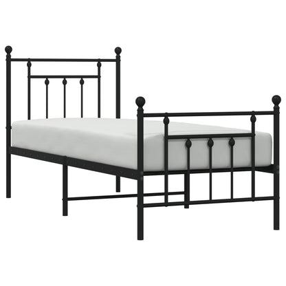 Metal Bed Frame without Mattress with Footboard Black 75x190cm