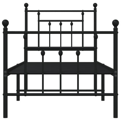Metal Bed Frame without Mattress with Footboard Black 75x190cm