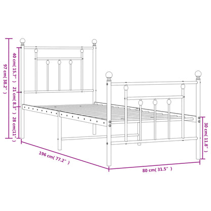 Metal Bed Frame without Mattress with Footboard Black 75x190cm