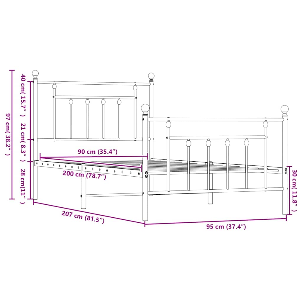 Bed Frame | Black | Steel | Single | Bed Frame | Rectangular | Industrial