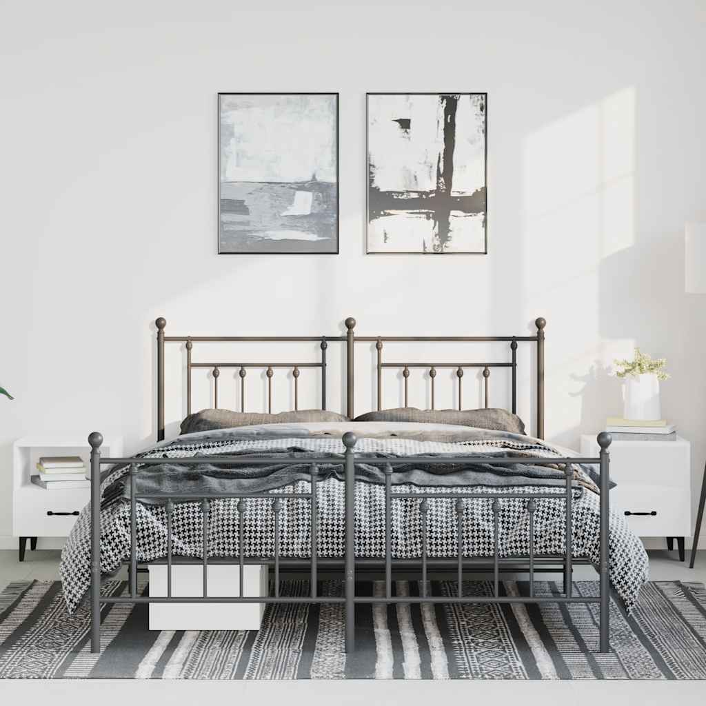 Metal Bed Frame without Mattress with Footboard Black 135x190cm