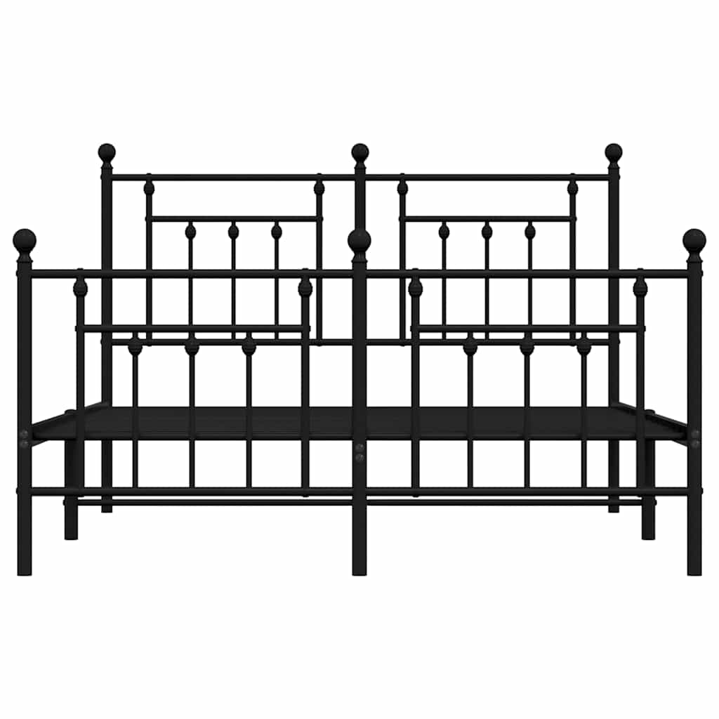 Metal Bed Frame without Mattress with Footboard Black 150x200cm