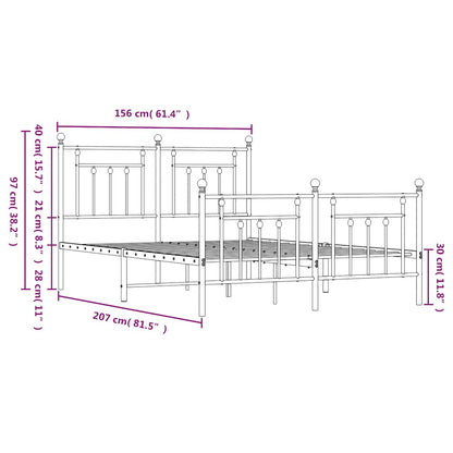 Metal Bed Frame without Mattress with Footboard Black 150x200cm