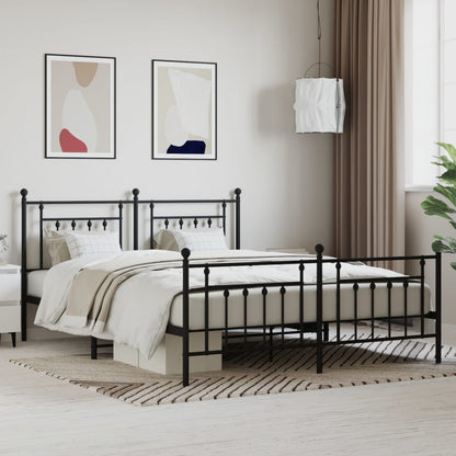 Metal Bed Frame without Mattress with Footboard Black 180x200cm