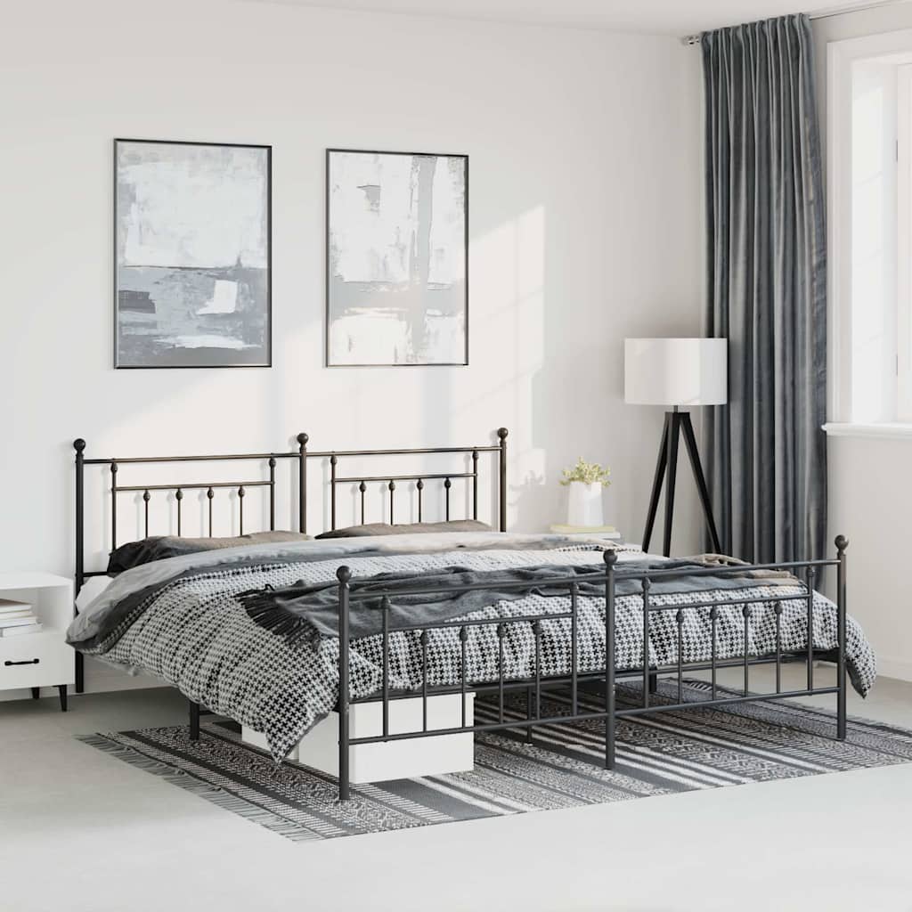 Bed Frame | Black | Powder-Coated Steel | 183x213 cm | Bed Frame