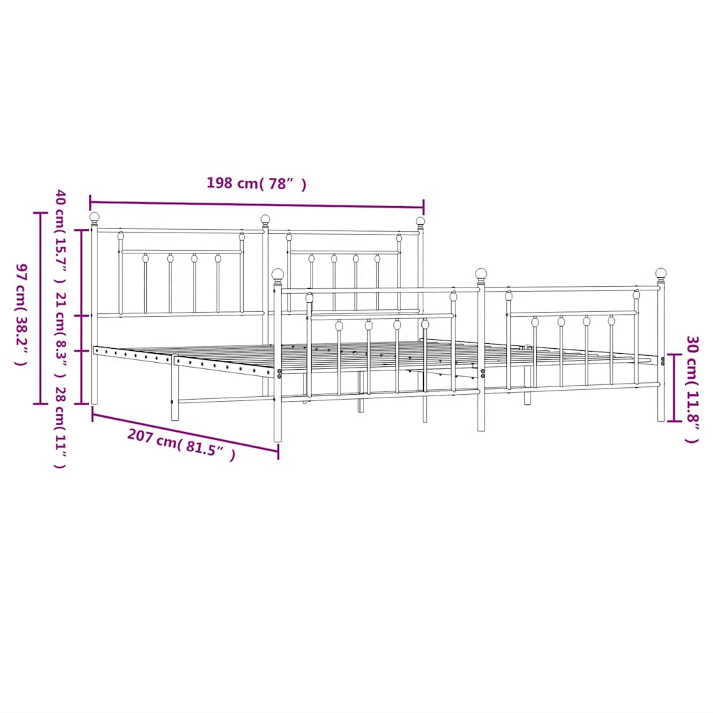 Bed Frame | Black | Steel | Double | Bed Frame | Rectangular | Industrial
