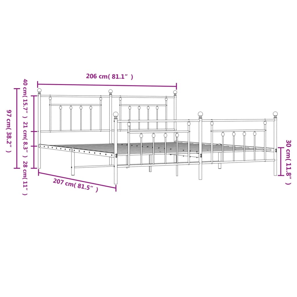 Bed Frame | Black | Powder-Coated Steel | 200x200 cm | Bed Frame