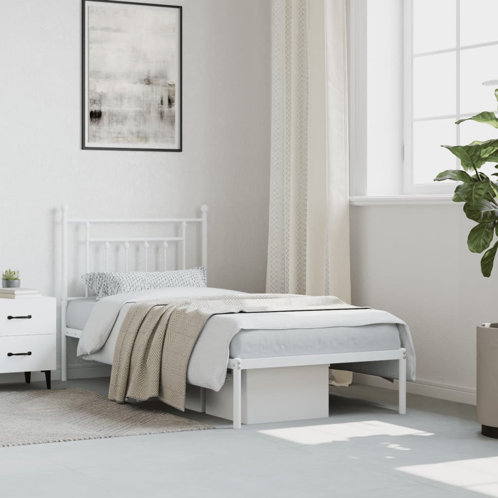 Metal Bed Frame without Mattress with Headboard White 80x200cm