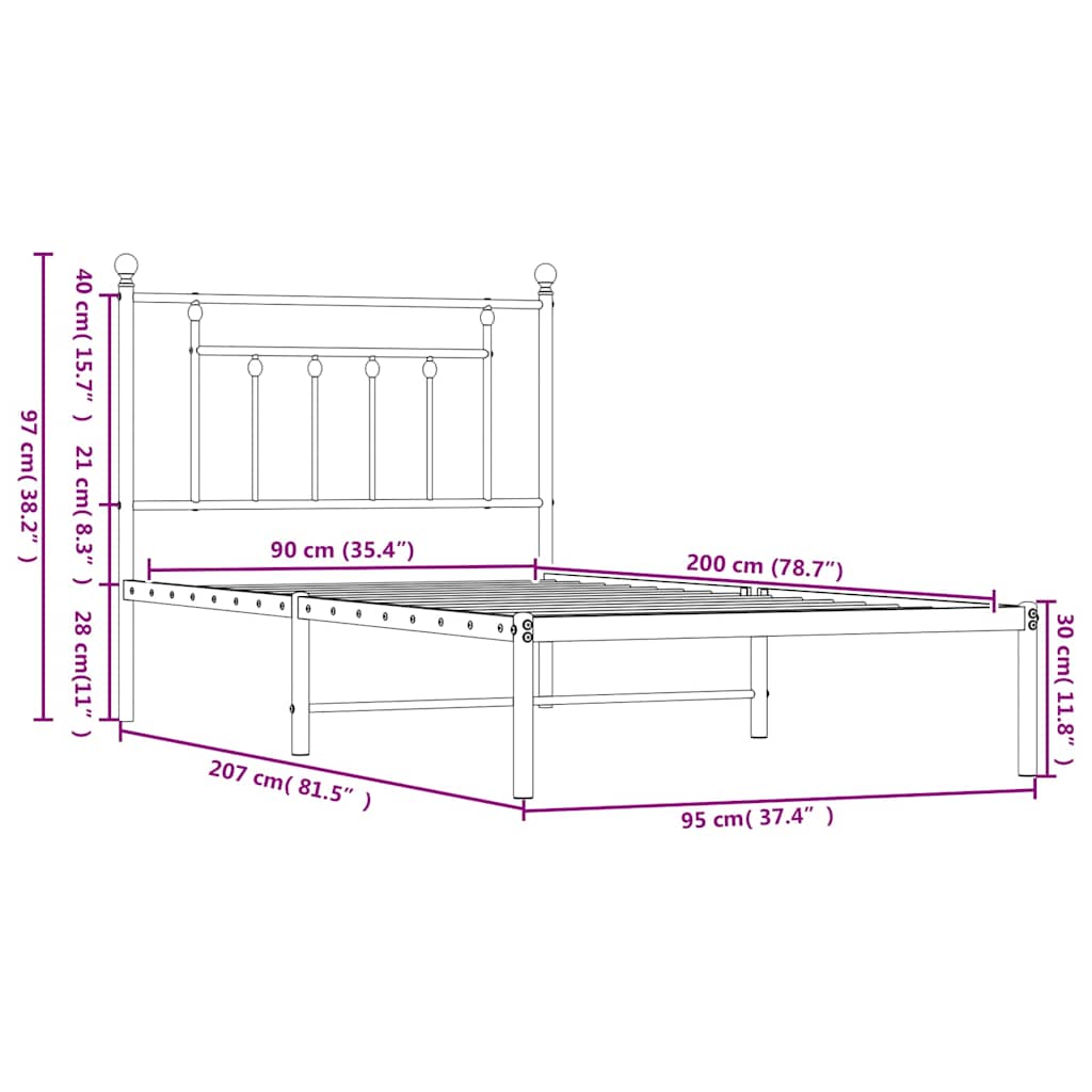 Bed Frame | White | Powder-Coated Steel | Single | Bed Frame