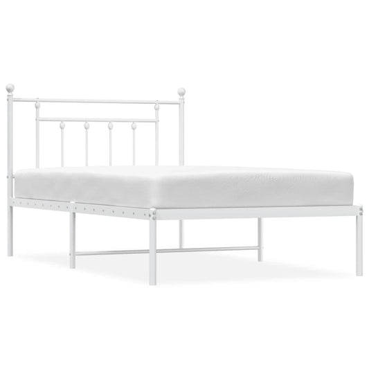 Metal Bed Frame without Mattress with Headboard White 107x203cm