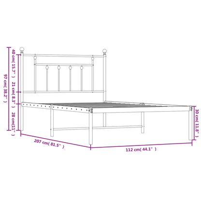Metal Bed Frame without Mattress with Headboard White 107x203cm