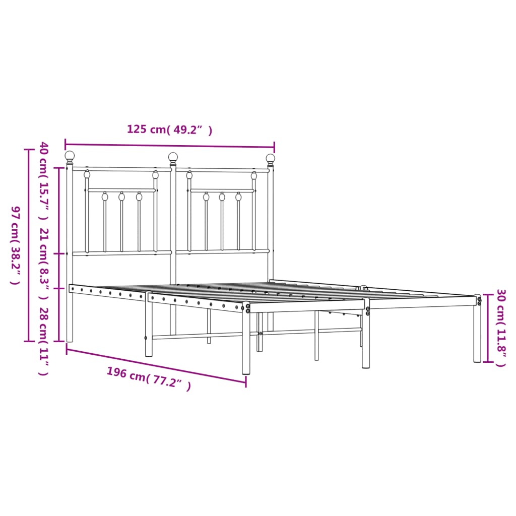 Bed Frame | White | Steel | Small Double | Bed Frame | Rectangular