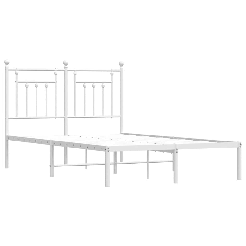 Metal Bed Frame without Mattress with Headboard White 135x190cm