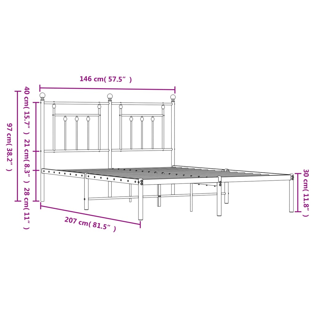 Bed Frame | White | Powder-Coated Steel | Double | Bed Frame