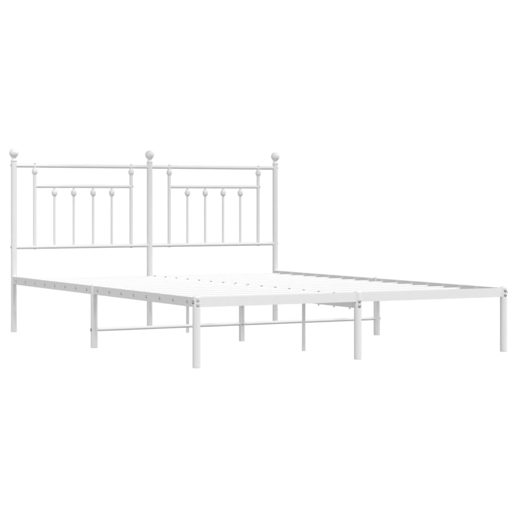 Metal Bed Frame without Mattress with Headboard White 180x200cm