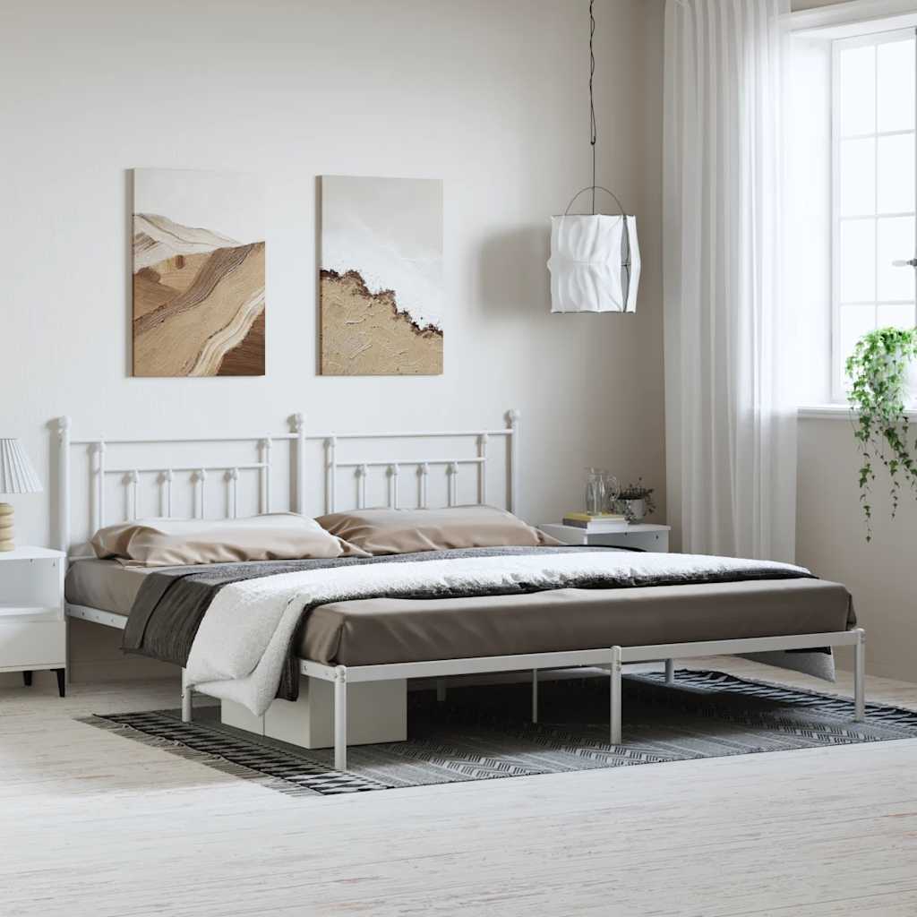 Bed Frame | White | Powder-Coated Steel | 193 x 203 cm | Bed Frame