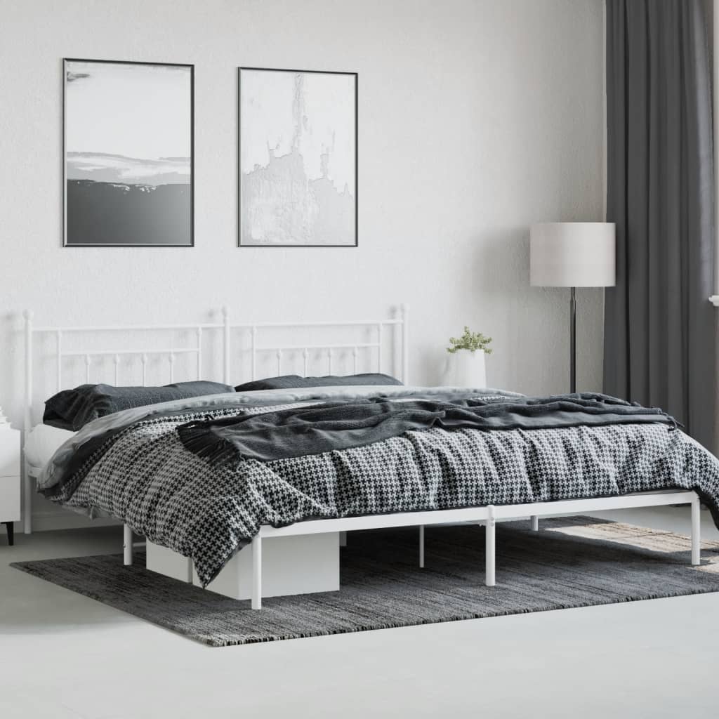 Bed Frame | White | Steel | Double | Bed Frame | Rectangular | Industrial