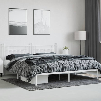 Bed Frame | White | Steel | Double | Bed Frame | Rectangular | Industrial
