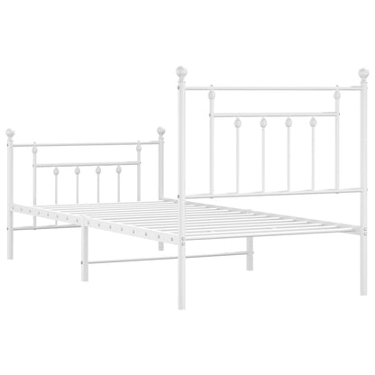 Metal Bed Frame without Mattress with Footboard White 90x190cm