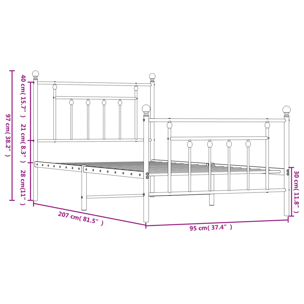 Bed Frame | White | Powder-coated steel | Single |  Durable  | Bed Frame